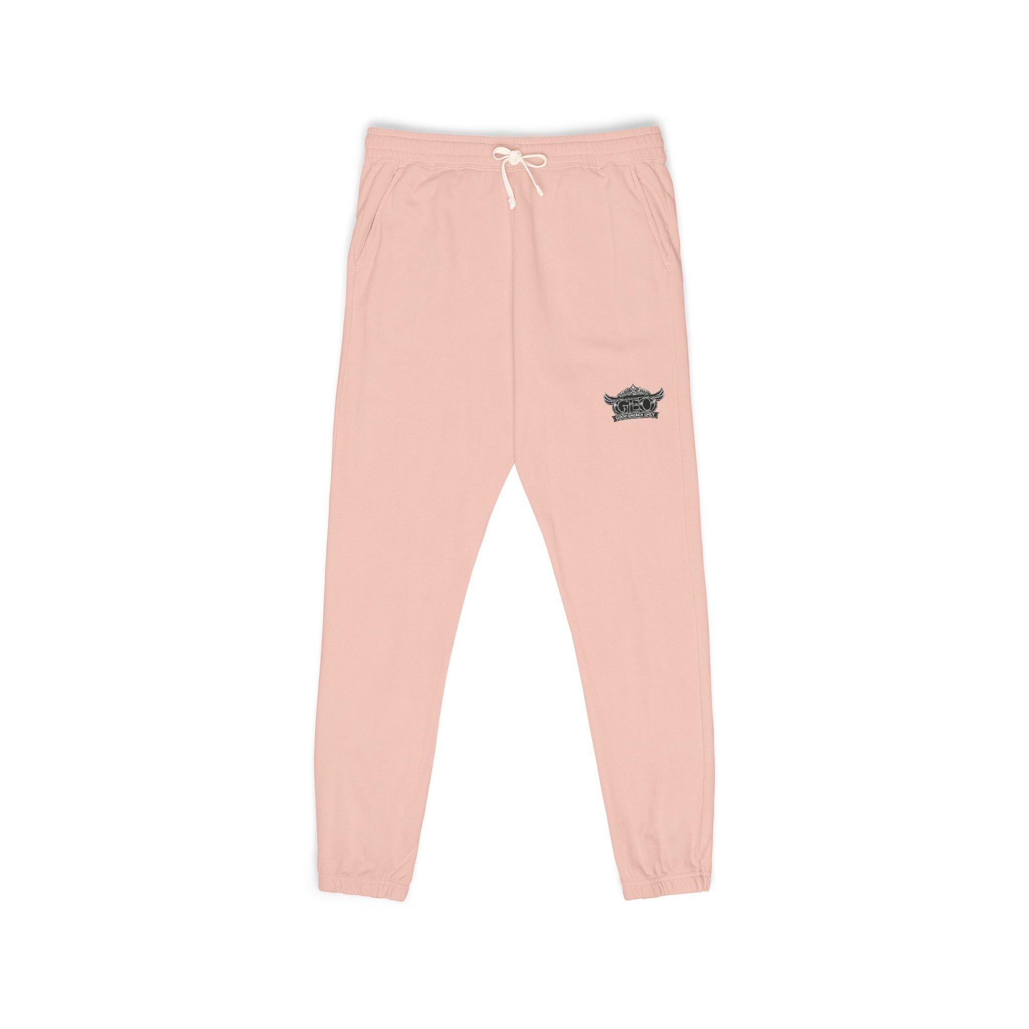 Embroidered Minimalist Rhino Sweatpants — Garment-Dyed Fleece Joggers