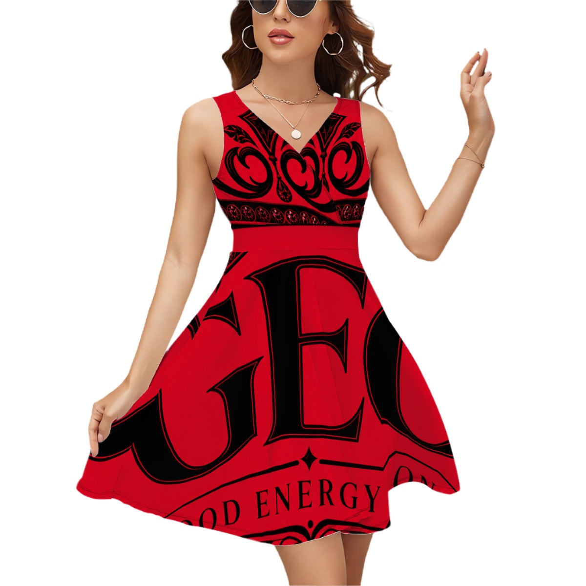 GEO All over print Sleeveless V Neck Dress