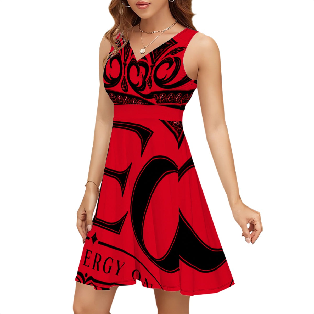GEO All over print Sleeveless V Neck Dress