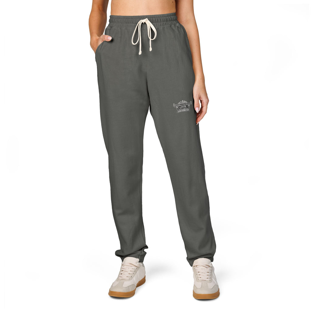 Embroidered Minimalist Rhino Sweatpants — Garment-Dyed Fleece Joggers