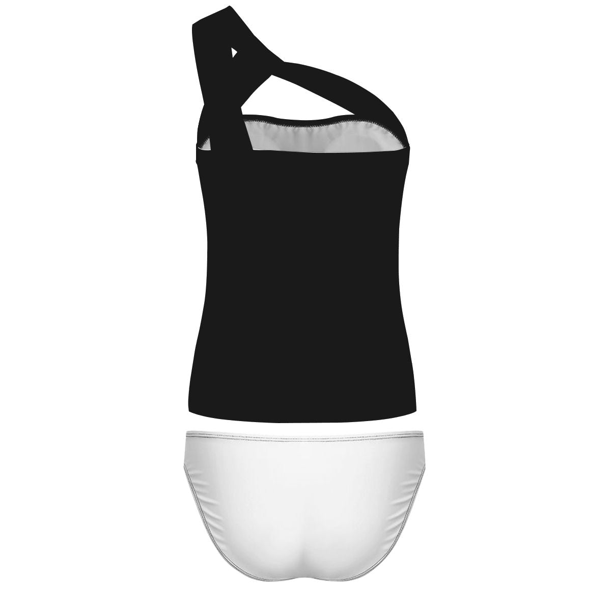 Good Energy only One-Shoulder Two Piece Black and White Swimsuit Customized Services