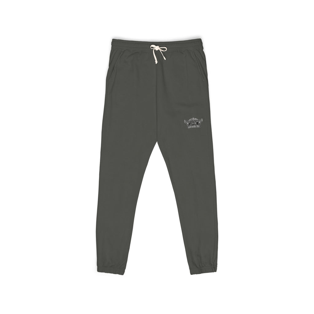 Embroidered Minimalist Rhino Sweatpants — Garment-Dyed Fleece Joggers
