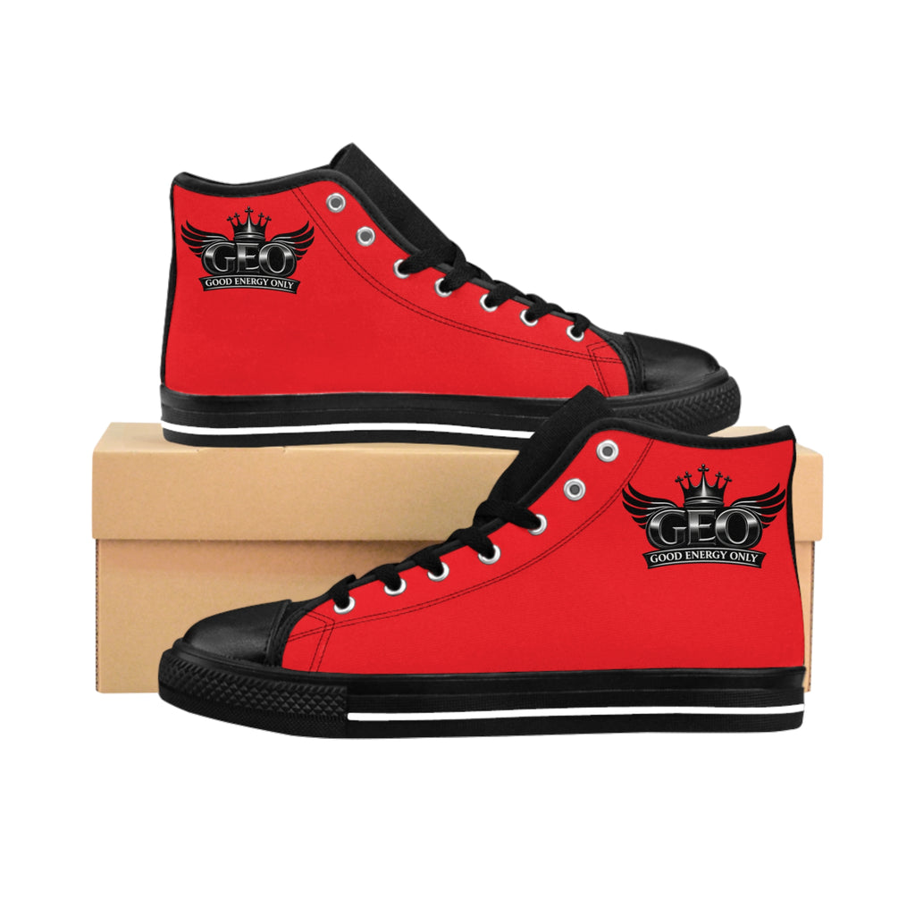 Red & black High-Top Street Sneakers with 'GEO' Crown Logo — Men's Classic Casual Shoes