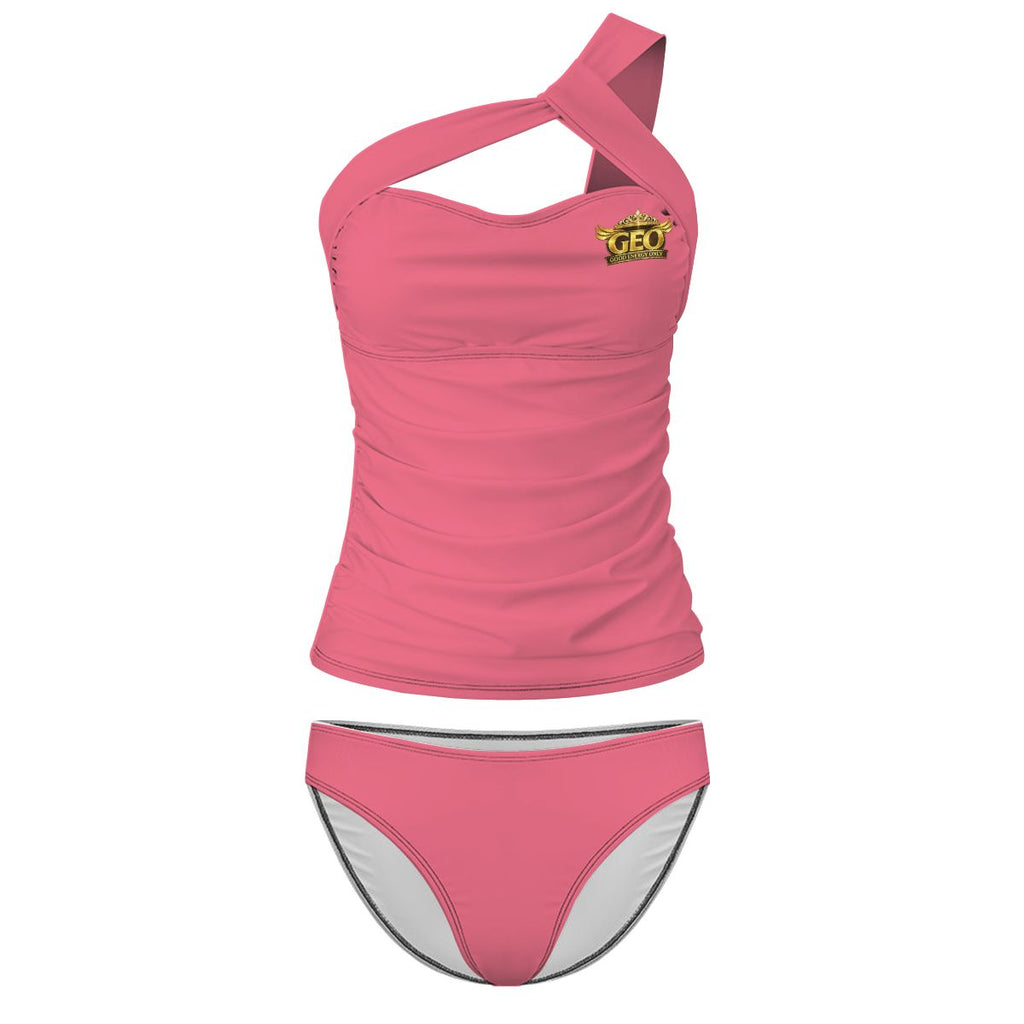 GEO Summer Hot PInk One-Shoulder Two Piece Swimsuit Customized Services